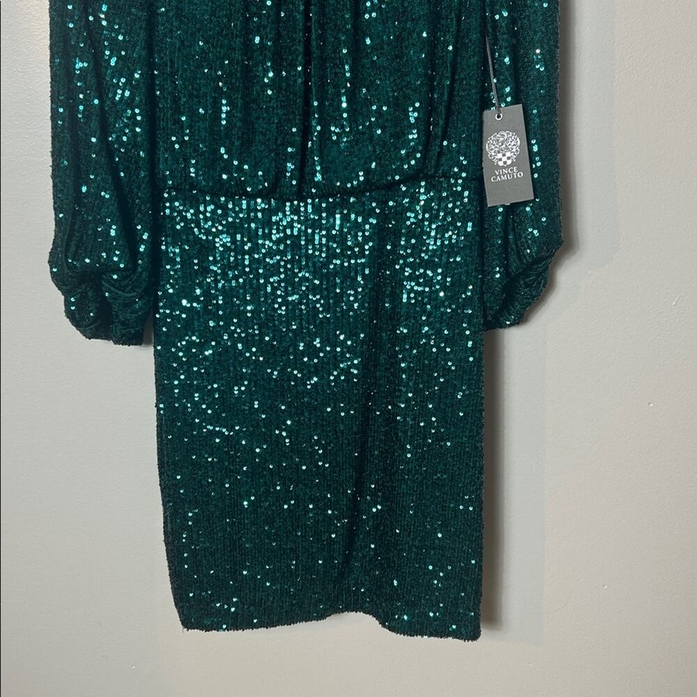 NWT Vince Camuto Hunter green sequin dolman sleeve mini dress, 2 - Picture 4 of 10